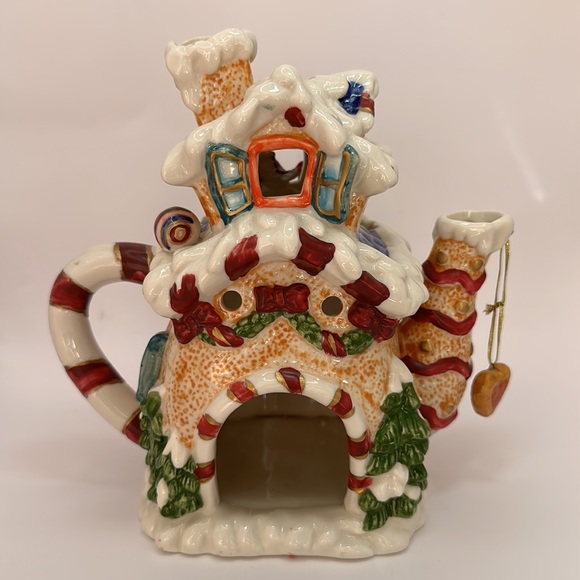 Christmas Tea-light Candle Warmer / Oil Burner Candle Holder Decor Teapot 7.5” - Picture 2 of 6